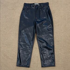 A&F Black Ankle Straight Ultra High Rise Curve Love Vegan Leather Pants 27 Short